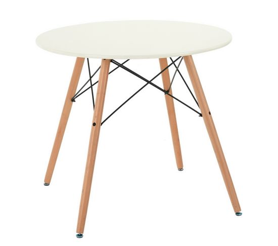 Table de salle à manger scandinave ronde blanc et bois beige pied 80*80*71cm