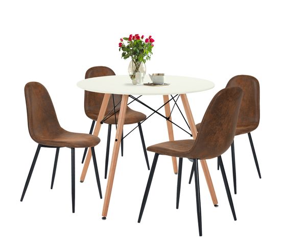 Ensemble table ronde et 4 chaises scandinave vintage rétro marron