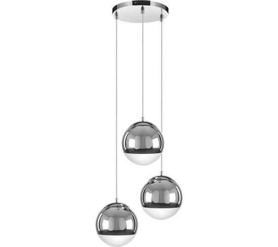 Lampe Suspension Boule 3 Têtes "gino" 36cm Chrome