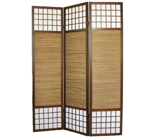 Paravent/séparateur de pièce Japonais Avec Bambou En Bois De 3 Panneaux coloris marron