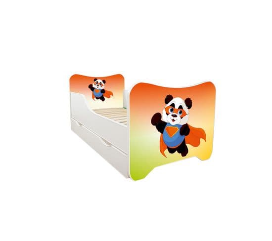Lit Pour Enfant Modèle Super Panda Avec Tiroir De Rangement Et Matelas - Couchage 70 X140 Cm