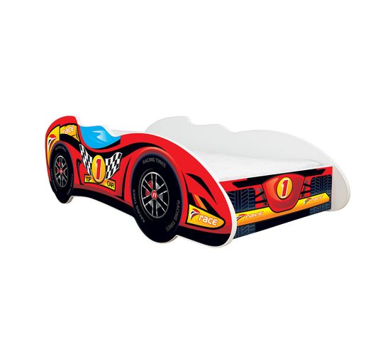 Lit Enfant Voiture Formule 1 Modèle Top Car Rouge + Matelas - 70x140 Cm