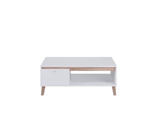Table Basse Scandinave Oriane 1 Porte 120 cm -  Blanc / Bois
