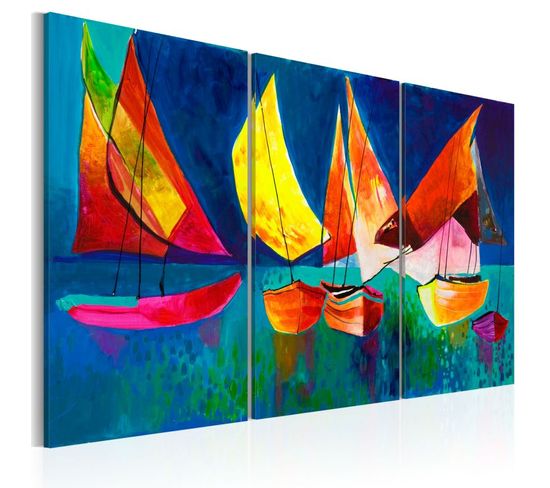 Tableau Peint à La Main "voiliers Multicolores" 80x120cm