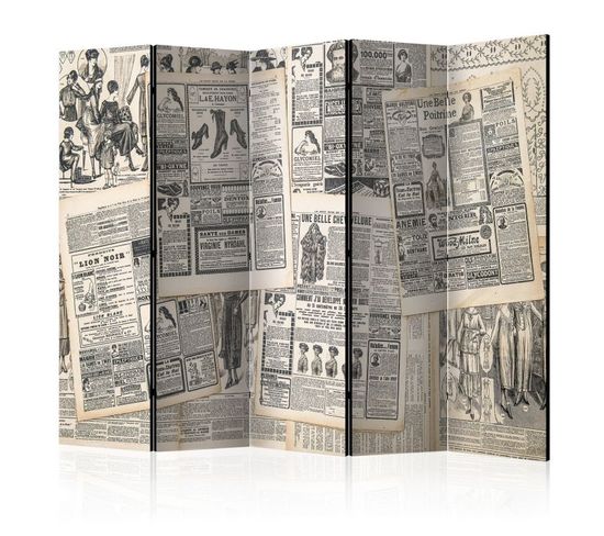 Paravent 5 Volets "vintage Newspapers" 172x225cm