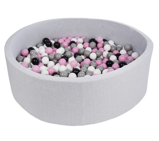 Piscine À Balles Pour Enfant, Diamètre Env.125 Cm, Aire De Jeu + 600 Balles Noir,blanc,rose,gris