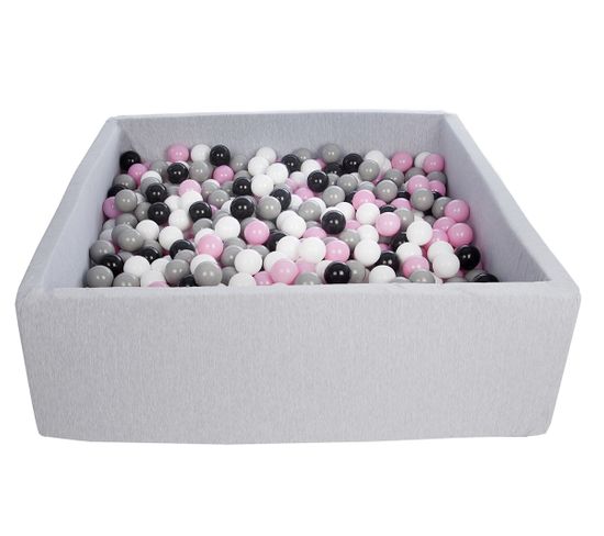 Piscine À Balles Pour Enfant, 120x120 Cm, Aire De Jeu + 900 Balles Noir,blanc,rose Clair,gris