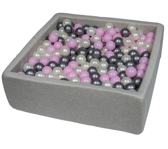 Piscine À Balles Pour Enfant, 90x90 Cm, Aire De Jeu + 450 Balles Perle, Rose Clair, Argent