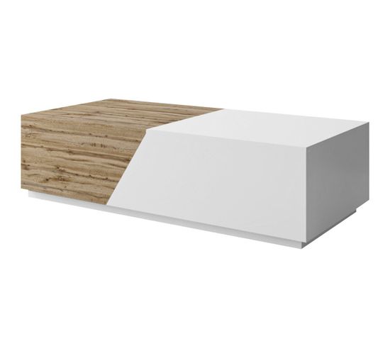 Table Basse Utica 107, Blanc-wotan Chêne, 42x60x124cm, Stratifié, D'angle