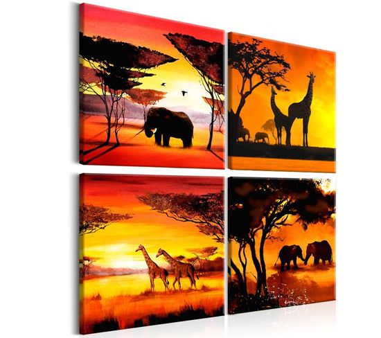 Tableau Imprimé "african Animals 4 Panneaux" 60x60cm