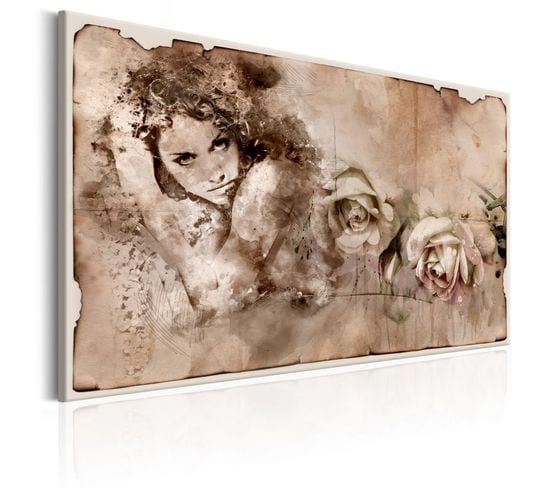 Tableau Imprimé "retro Style : Woman Et Roses" 80 X 120 Cm