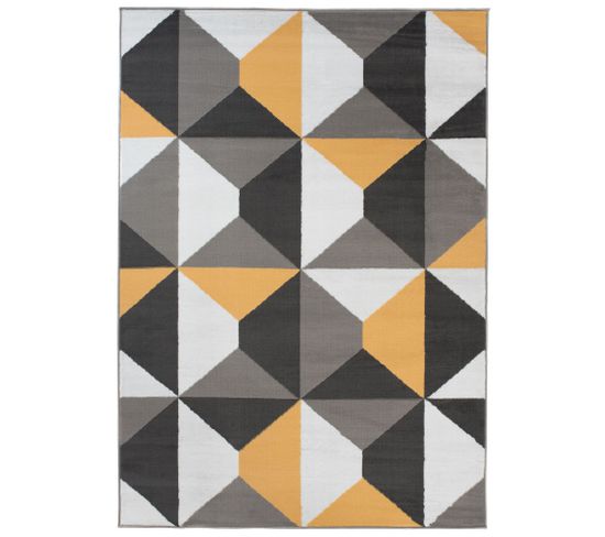 Tapis Salon Rectangle Jaune Gris Blanc Géométrique Fin Maya 80x150