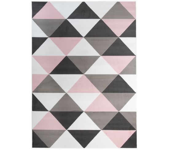 Tapis De Chambre Enfant Rose Gris Blanc Noir Triangles Doux Fin Pinky 120x170