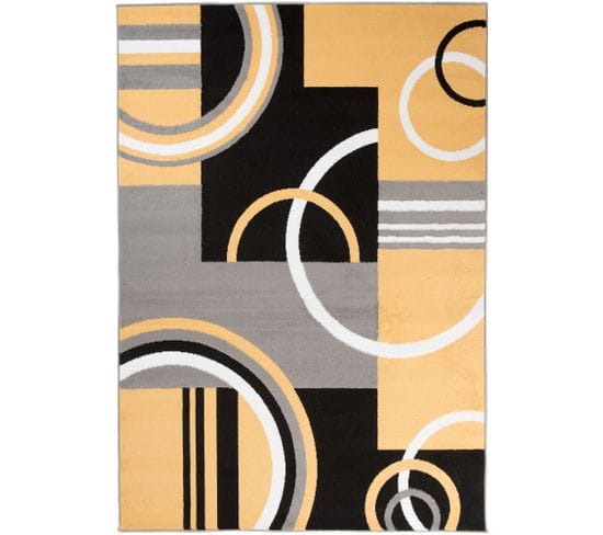Tapis Salon Rectangle Jaune Noir Géométrique Maya 250x300