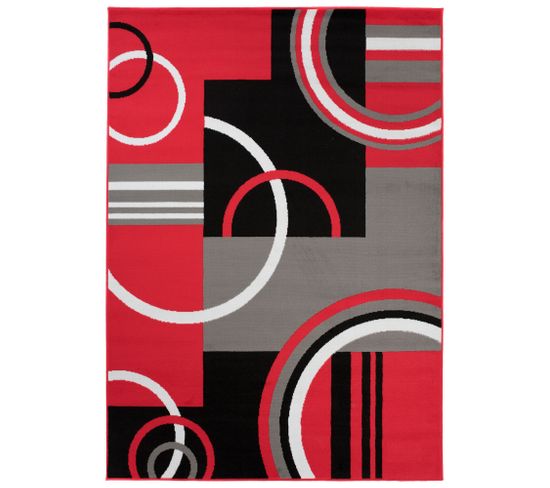 Tapis Salon Rectangle Rouge Gris Noir Géométrique Maya 80x150