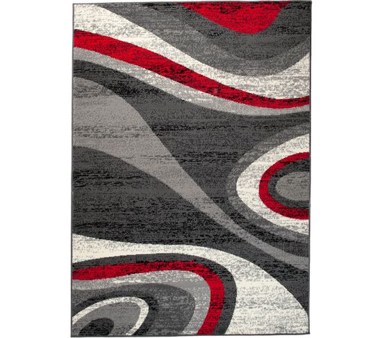 Tapis Salon Rectangle Rouge Gris Abstrait Vagues Fin Dream 120x170