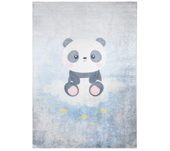 Tapis Enfant Bébé Bleu Blanc Noir Jaune Panda Fin Doux 80x150 cm Emma