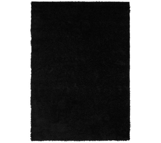 Tapis Salon Noir Unicolore Moelleux Poil Long Shaggy 80 X 150 Cm