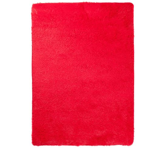 Tapis Salon Chambre Antidérapant Bébé Rouge Uni Shaggy Super Doux Doux 140x200 cm