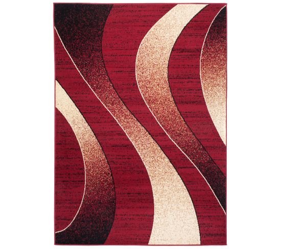 Tapis De Salon Moderne Rouge Beige Vagues Fin Dream 180x250