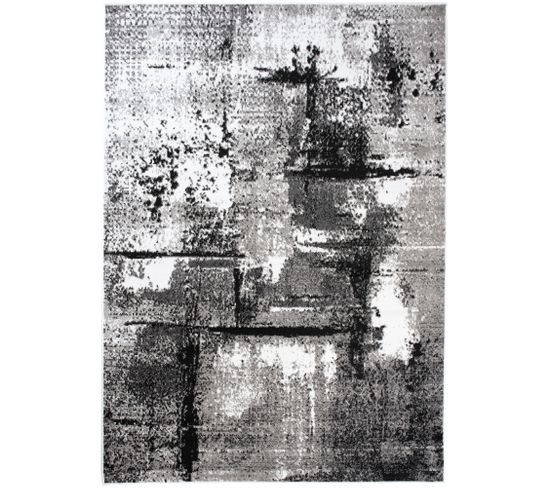 Tapis Salon Chambre Moderne Noir Gris Abstrait Fin Maya 200x200