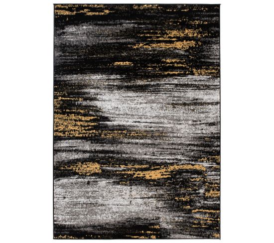 Tapis De Salon Moderne Gris Noir Jaune Taches Fin Maya 80x150