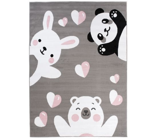 Tapis De Chambre Enfant Bébé Gris Blanc Noir Rose Ours Panda Lapin Fin Pinky 160x220