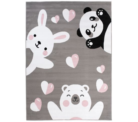 Tapis De Chambre Enfant Bébé Gris Blanc Noir Rose Ours Panda Lapin Fin Pinky 200x300