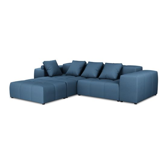 Canapé D'angle Modulaire Réversible "margo", 5 Places, Bleu Foncé, Tissu Structurel