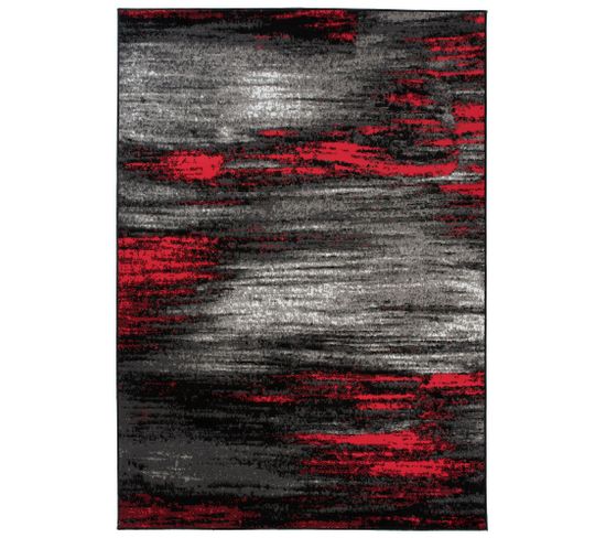 Tapis De Salon Chambre Ado Design Moderne Gris Noir Rouge Moucheté Fin Maya 220x300