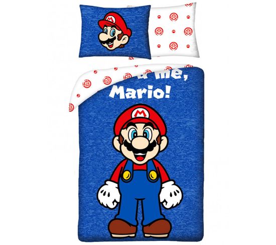 Parure De Lit Réversible Et Taie D'oreiller Nin Mario -it's Me Mario- - 140 Cm X 200 Cm
