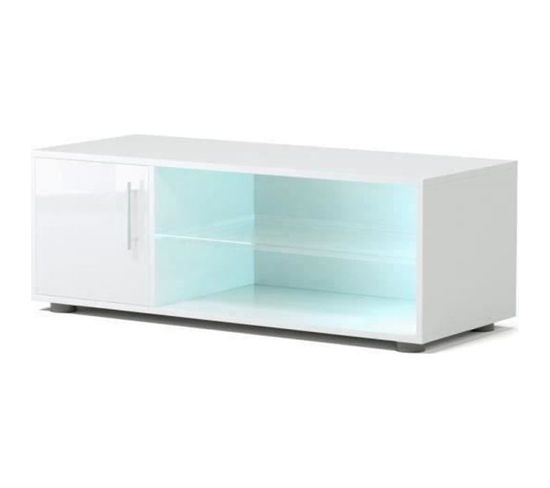 Kora Meuble TV Avec Éclairage LED - Contemporain - Llaqué Blanc - L 100 Cm