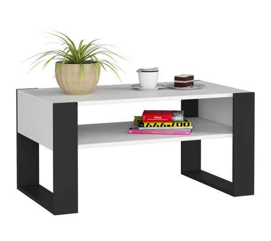 Table à Café Table Basse Domi Blanche 92 Cm Couleur Noir 92x53x45 Cm