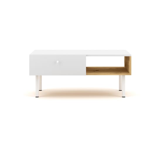Table Basse Tulia - 90 Cm - Chêne Artisan - Blanc Mat - Style Moderne