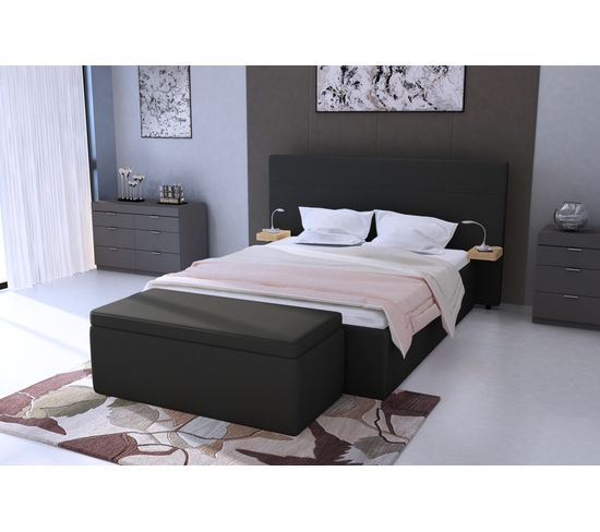 Tête de lit PU L. 200 cm DREAM/GALY Tablettes avec USB Noir