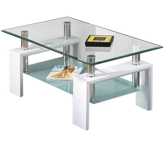 Table Basse Blanc En Métal, Dim : 100 X 60 X 45 Cm