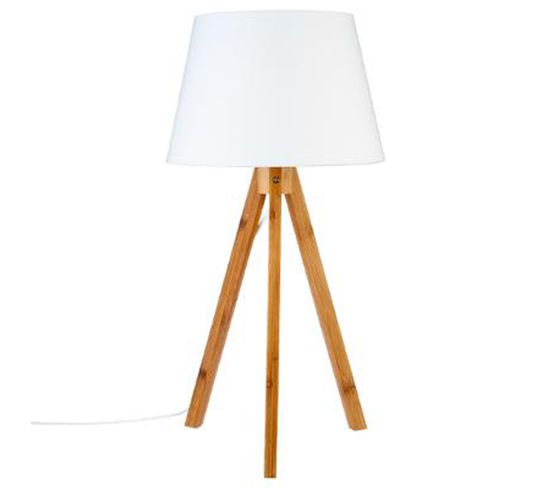 Lampe De Table Coloris Blanc En Polyester Et Bambou - Dim : H55.5 X D28 Cm