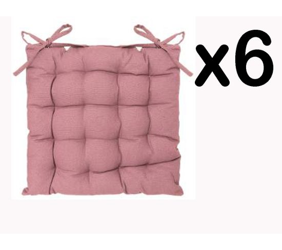 Lot De 6 Galettes De Chaise En Coton Coloris Rose, 38 X 38 Cm
