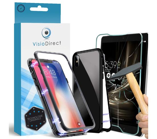 Film Verre Trempé Pour Iphone 7 Plus 5.5" + Coque Magnétique Noir De Protection Anti-choc -