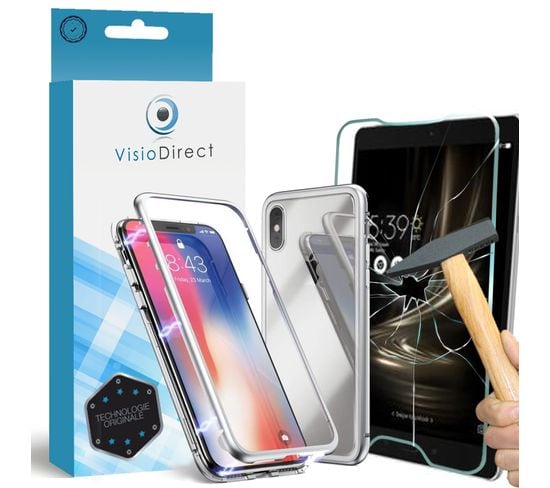 Verre Trempé Pour Iphone 11 Pro Max 6.5" + Coque Magnétique Argent De Protection Anti-choc -