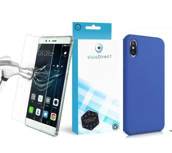Verre Trempé Pour iPhone X/ iPhone Xs 5.8" + Coque De Protection Souple Silicone Bleu Marine