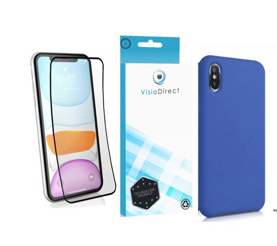 Verre Trempé 3d Pour iPhone Xr 6.1" + Coque De Protection Bleu Marine Souple Silicone -