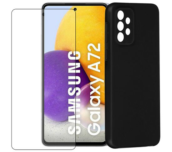 Film Verre Trempé Pour Samsung Galaxy A72 5g Sm-a726b 6.7"+coque De Protection Noir Souple