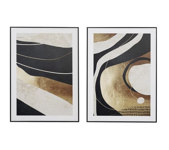 Ensemble De 2 Tableaux Imprimés De Formes Abstraites Avec Un Cadre En Bois Noir