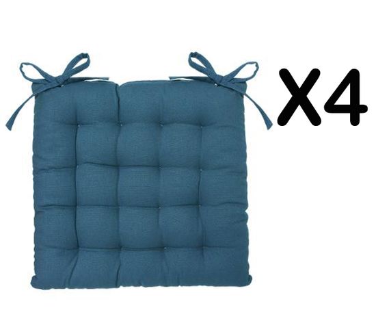 Lot De 4 Galettes De Chaise En Coton Et Polyester Coloris Bleu Canard - Dim : L 38 X L 38 Cm