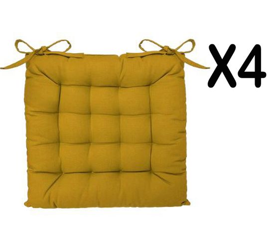 Lot De 4 Galettes De Chaise En Coton Et Polyester Coloris Ocre - Dim : L 38 X L 38 Cm