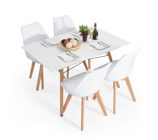 ensemble table a manger rectangulaire et 4 chaises blanc l110 x l70 cm 4 places ensemble table et chaises but