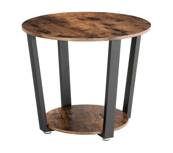 Table Basse "ronde" Avec Structure En Acier - 50 X 50 X 57 Cm -  Marron Rustique/noir