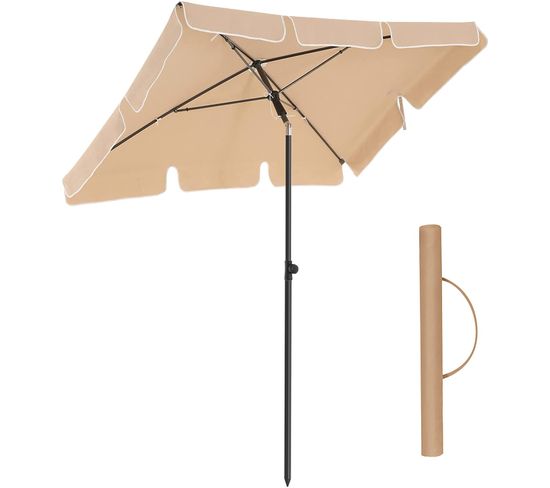 Parasol Rectangulaire 2 X 1,25 M, Protection Upf 50+, Ombrelle, Jardin, Sans Socle
