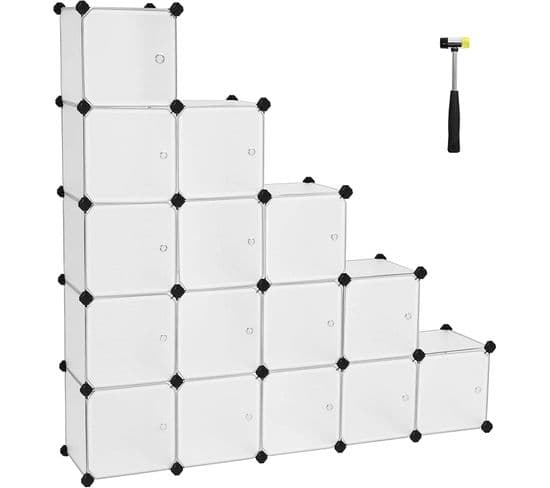Étagère De Rangement Avec 16 Casiers, Etageres Cubes, Stable, Assemblage Facile, Blanc